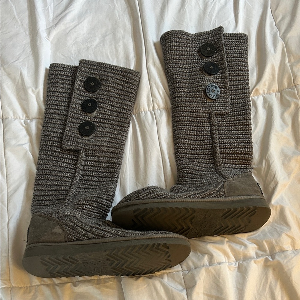 UGG Charcoal Knit Boots with Button Detail